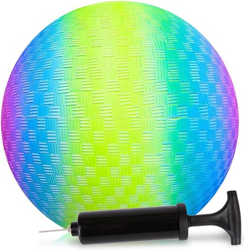 ArtCreativity Rainbow Playground Ball - 9 Inch Bouncy Kick Ball with Hand Pump | Durable Outdoor Fun for Kids