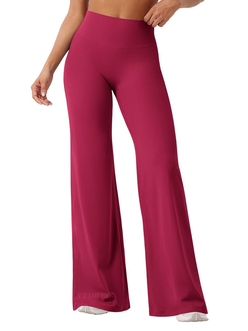 YEOREO Workout Leggings Womens No Front Seam Straight Leggings 33" High Waist Buttery Eddiy Gym Yoga Pants Ruby Red S