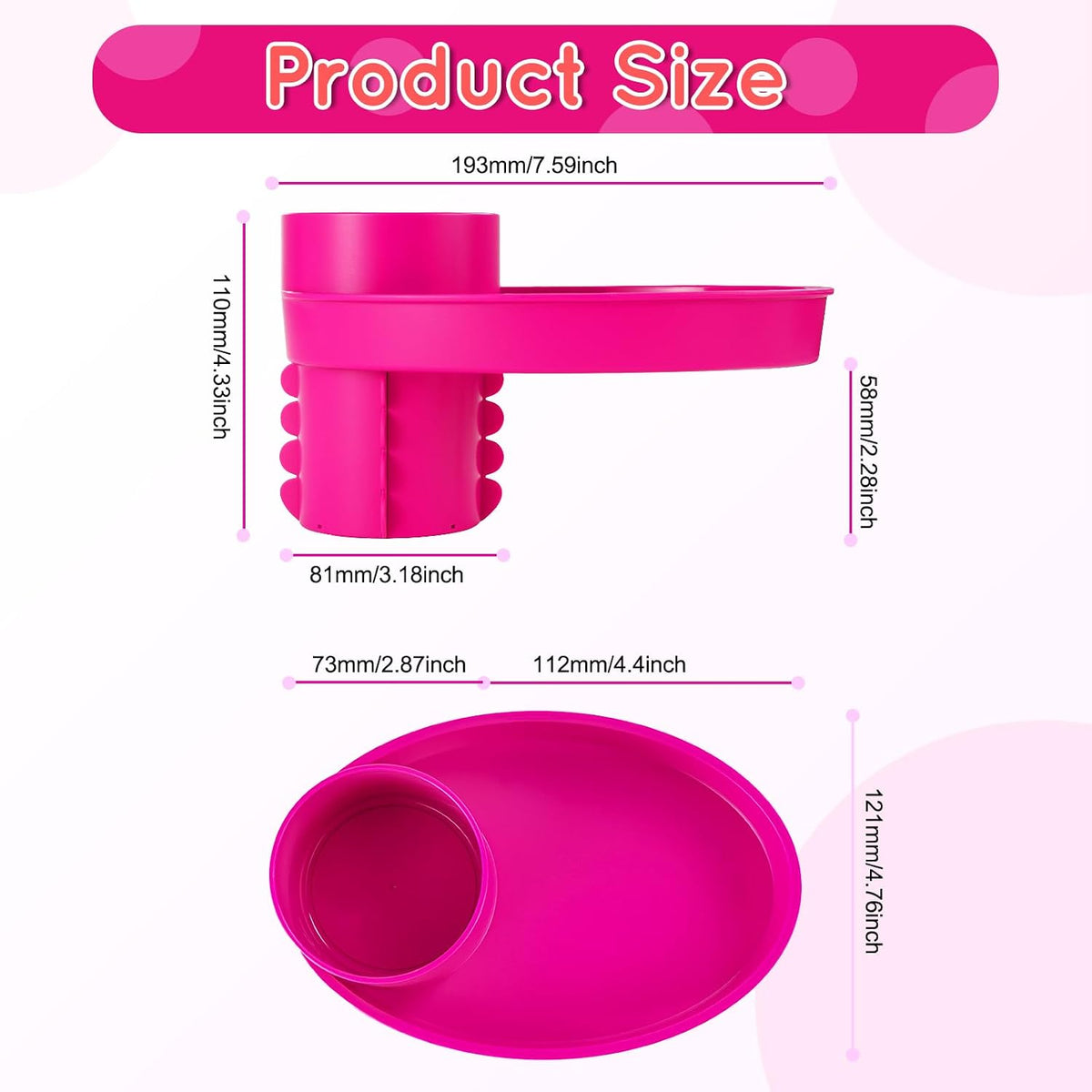 Car Seat Snack Tray Cup Holder 2.5-2.8in Travel Table Road Trip