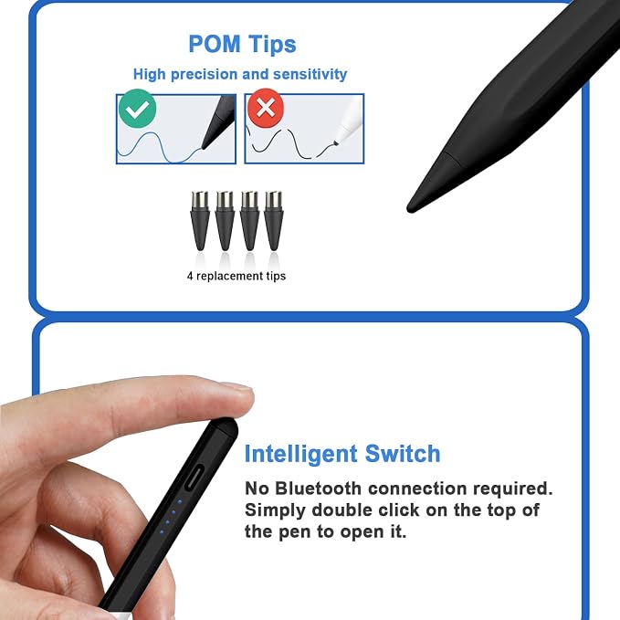 Stylus Pens for Touch Screens Power-Display Tablet Pen POM Tip Magnetic Digital