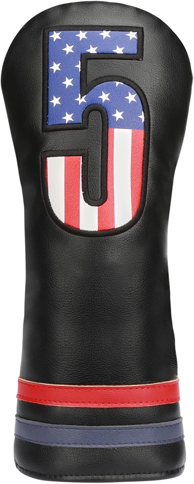 Golf Head Covers, 4pcs or 1pc USA Stars and Stripes Golf Club Covers for Woods and Driver Fairway Hybrid, PU Leather Golf Club Head Covers for Men Women with Interchangeable Tags, Fits Most Golf Clubs