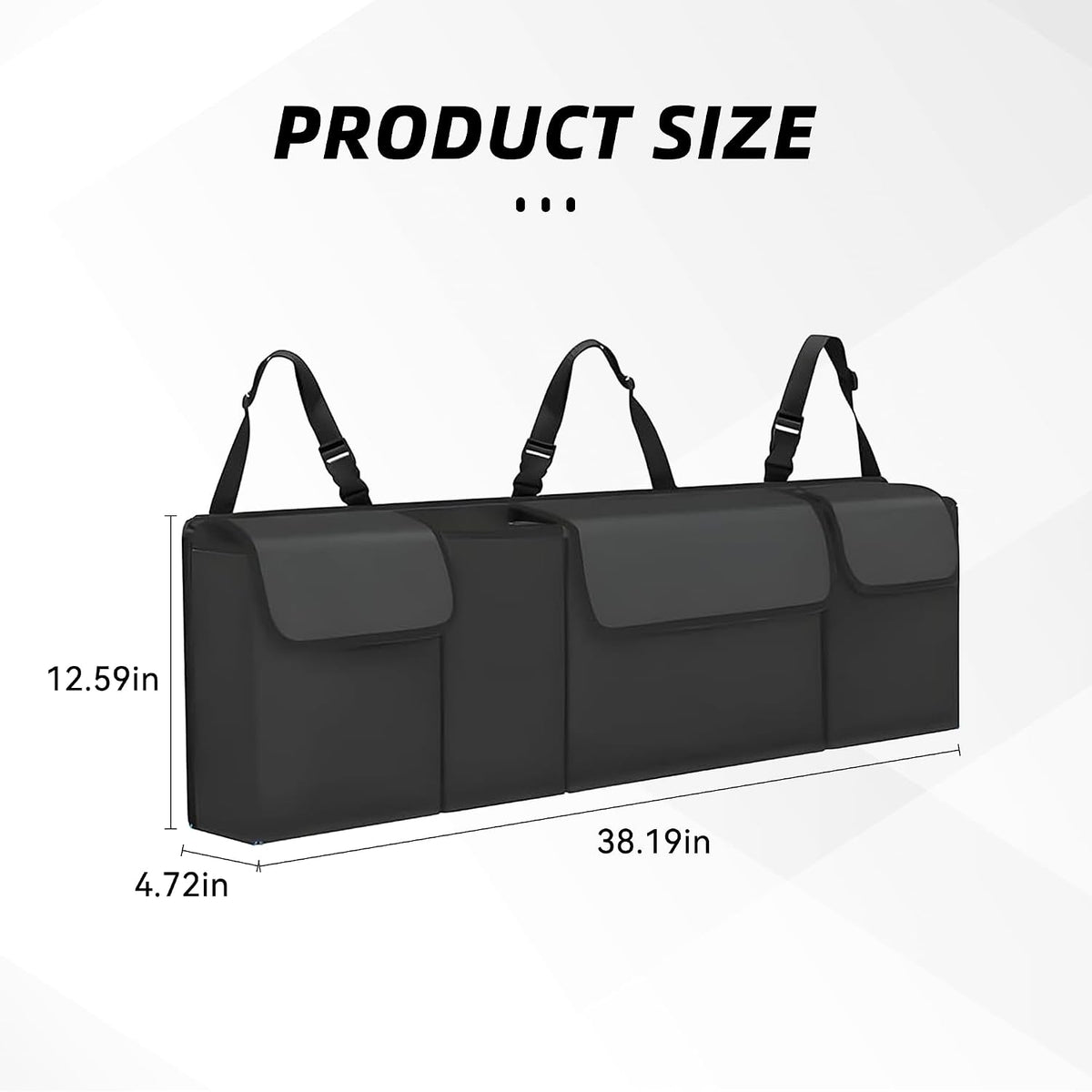 Car Trunk Organizer, Backseat Hanging Large Storage with Adjustable Straps,Waterproof PVC Collapsible Cargo Bag, Car Interior Accessories for Auto SUV MPV (Black)