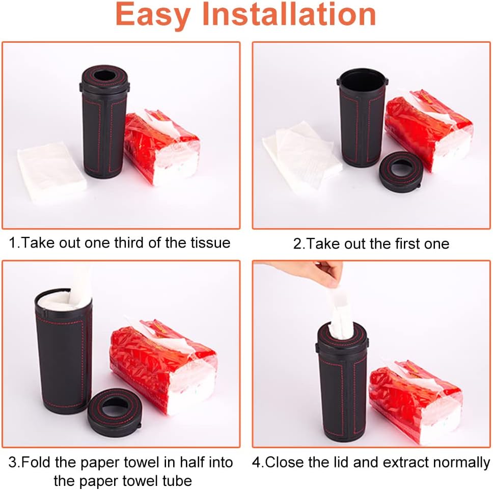 Car Tissue Tube, Cylinder Tissue Box Diameter 2.75'' PU Leather Round Tissues Container for Car Cup Holder, Up to 30 Count Tissue