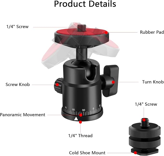 Universal 1/4" Swivel Mini Ball Head Screw Tripod Mount