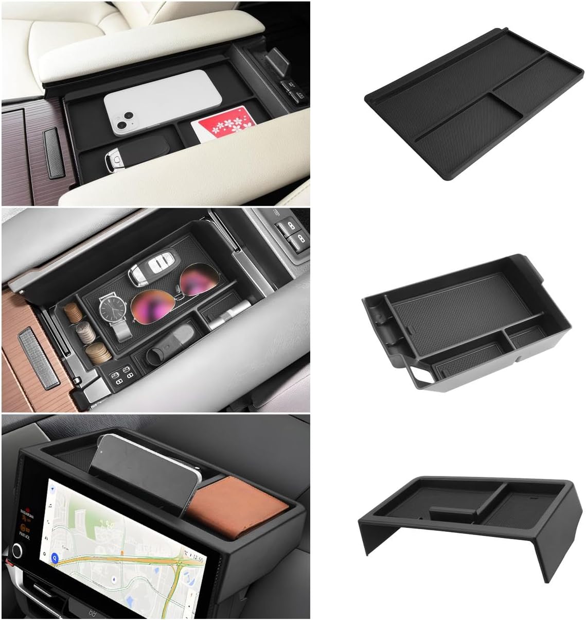 LUWU 2025 2026 Sienna Accessories for 2025 2026 Toyota Sienna Accessories Dashboard Storage Tray, Center Console Organizer, Anti-Slip Armrest Lid Black 3-Pack (ONLY for 12.3-INCH Screen)