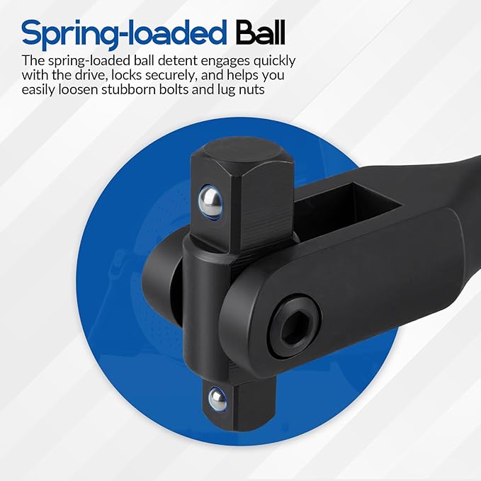 16-Inch Dual Drive Breaker Bar, 3/8" and 1/2" Drive, 360° Rotatable Head with Spring-Loaded Detent Ball