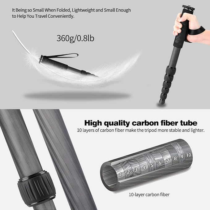 Koolehaoda MP286C Carbon Fiber Camera Monopod, 6-Section Portable |