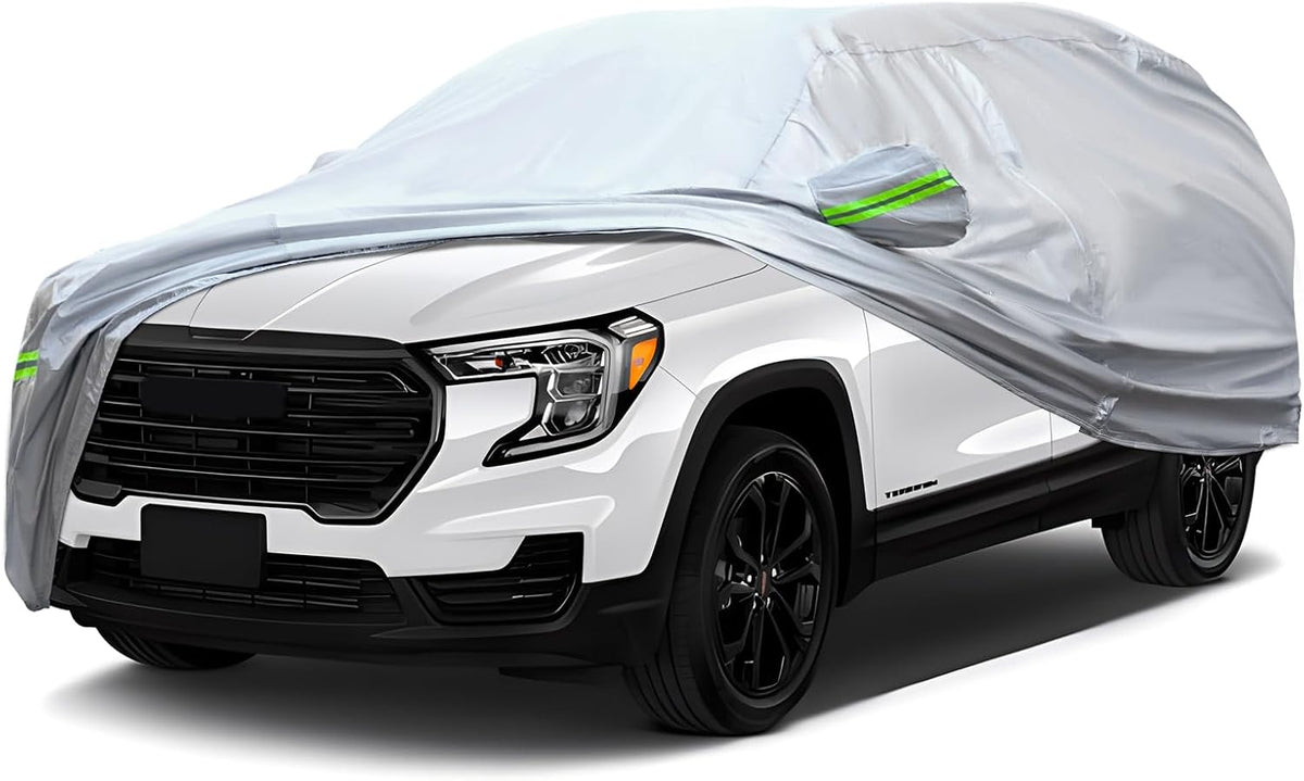 Full Car Cover Universal 6 Layers Outdoor Thicked All Weather Cover, Sunshield, Waterproof, Snow Proof, UV Proof, Scratch Proof, Bird Droppings, 6 Reflective Strips, Fits SUVs up 181"-190"