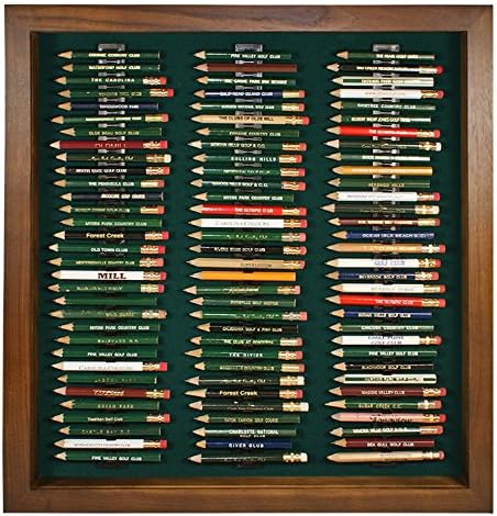 Eureka Golf Pencil Display Case with Acrylic Cover | Holds 96 Round or Hexagonal Pencils | Walnut Finish | USA Made