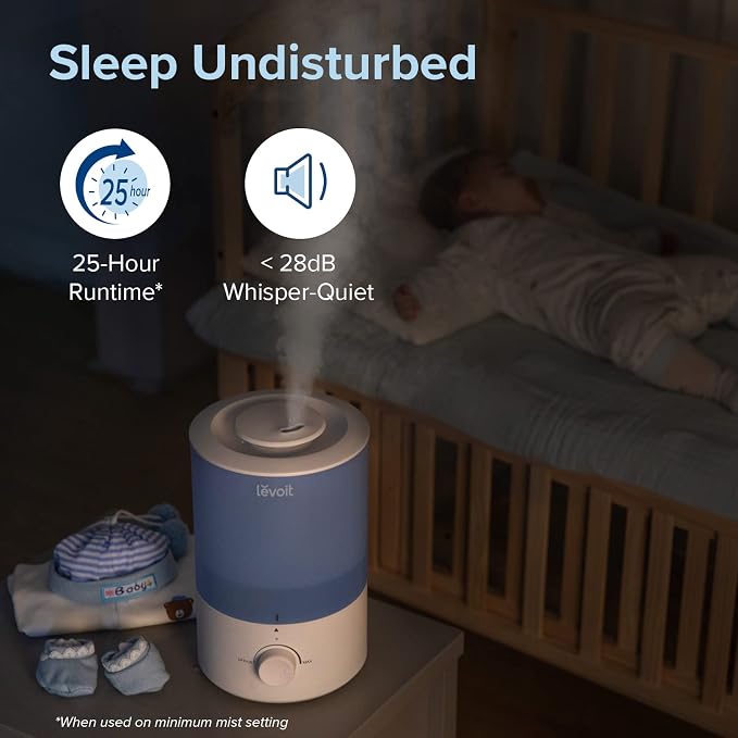 LEVOIT Dual 150 Humidifiers for Bedroom Large Room, 3L Cool Mist Top Fill Essential Oil Diffuser for Baby Nursery and Plants, 360° Nozzle, Quiet Rapid Ultrasonic Humidification for Home, Blue