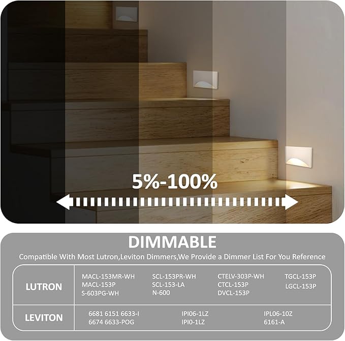120V Stair Lights Indoor, 3W 5CCT Dimmable LED Stairway Lights Indoor Outdoor for Stairs Steps Decks, IP65 Waterproof, ETL, Aluminum, White, Pack of 6