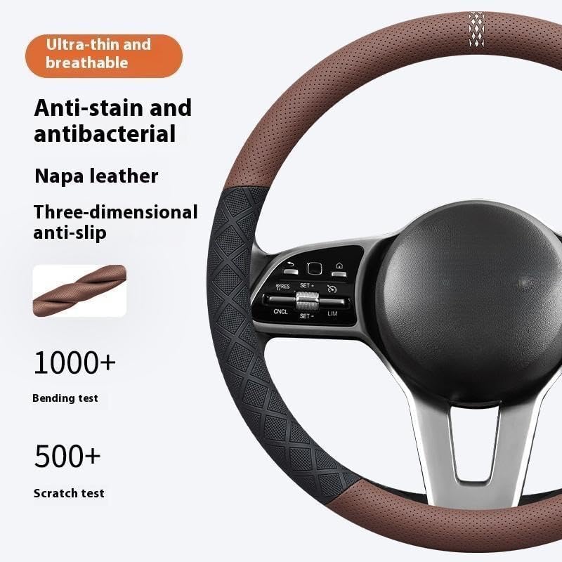 Ultra-Thin Napa Leather Steering Wheel Cover, 15 Inch