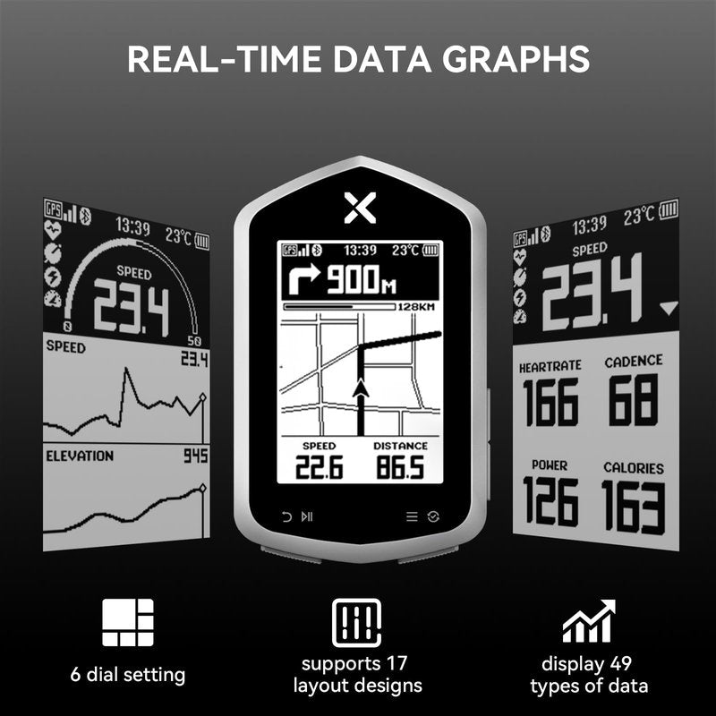 XOSS NAV Plus GPS Bike Computer with Bluetooth, 2.4"" Ant+ Bike Computer Wireless with 33hs Long Battery Life, IPX7 Waterproof Map Navigation Bike Computer with Auto Backlight & Rear 3D Video, Black