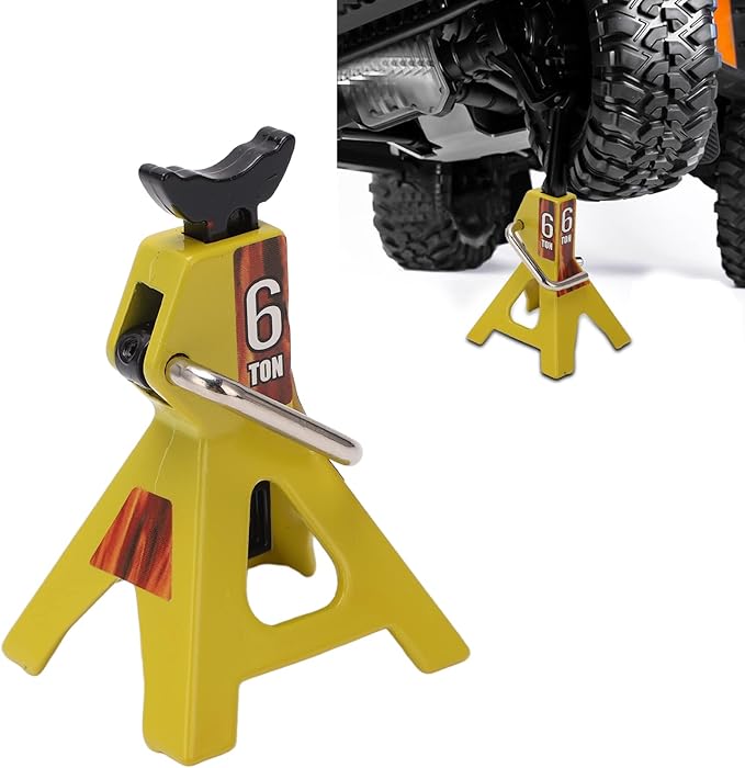 Simulation Jack Stand 75mm~102mm Adjustable Height RC Jack Stand Climbing Car Simulation Decorative Accessory Mini Lifting Jack for SCX10 D90 1/10 RC Car(Yellow)