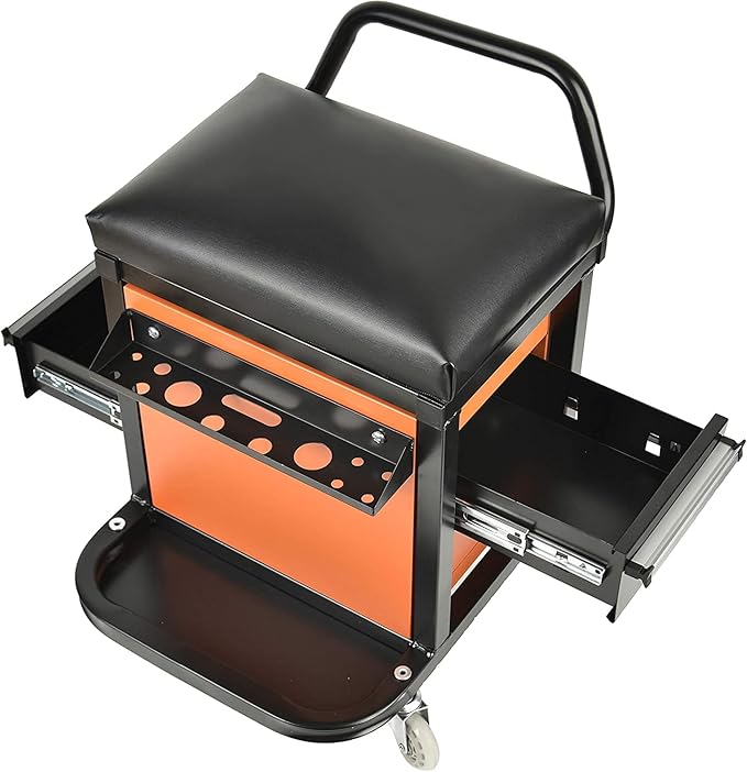 AAIN Automotive Mechanics Rolling Creeper Seat with Tool Storage Soft Rubber Cushion for Garage/Shop Heavy Duty Stool - 300 lbs Capacity
