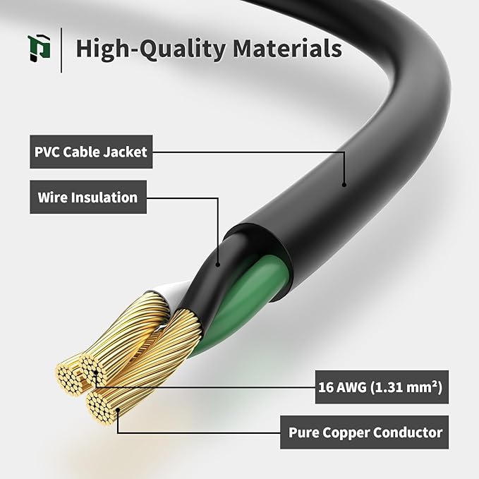 PLUGTUL Extension Cord 20 FT, 16/3 Outdoor Extension Cord Waterproof, Heavy Duty 3 Prong Extension Cord Black, 13A 1625W SJTW, ETL Listed, Great for Garden and Home