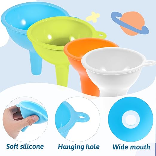 4 Pcs Silicone Funnel, 2 Size Wide Mouth Funnel 4 Colors Kitchen Funnels Set Small and Large for Home Restaurant Kitchen Bottles Jars Cans