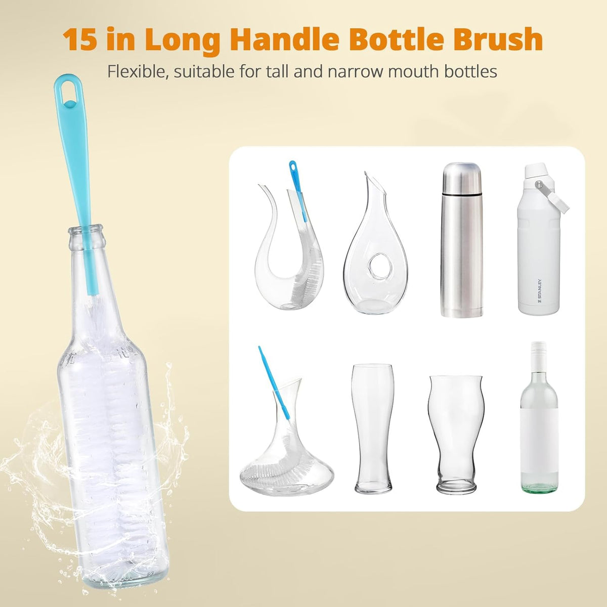 OUTXE 5-Pack Bottle Brush Set - 5-in-1 Water Bottle Cleaner with Long Handle & Straw Brushes