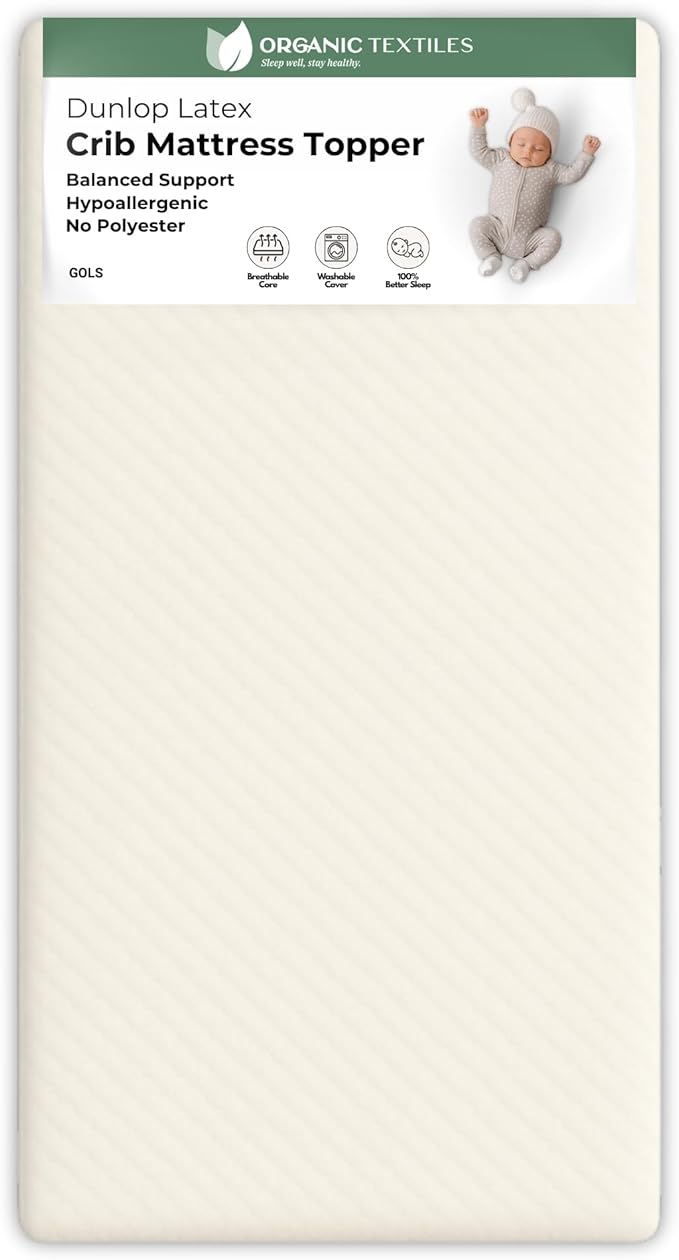 ORGANIC TEXTILES Organic Baby Mattress Topper with Tencel Cover - GOLS/GOTS Certified - Breathable, Hypoallergenic, 2" Standard (52"x28")