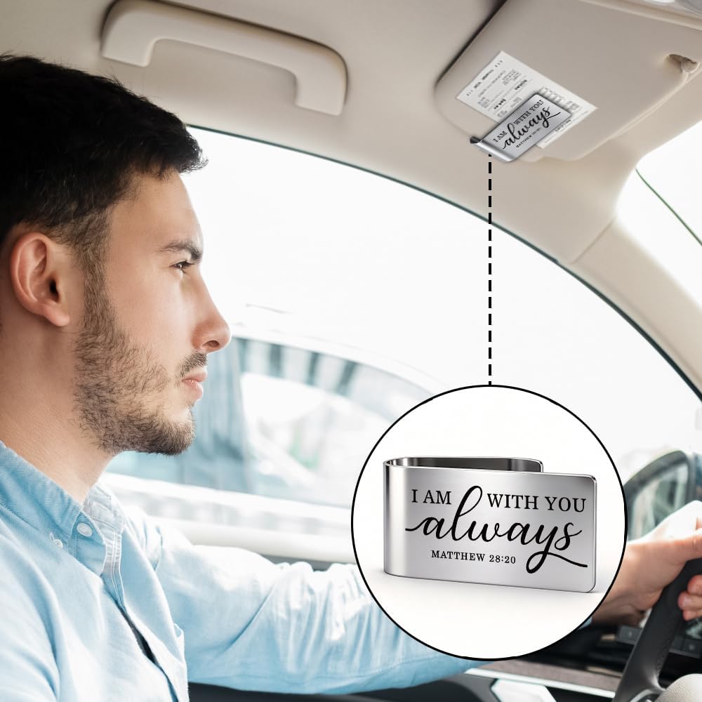 I Am with You Always Visor Clip for Cars, Matthew 28:20 Inspirational Gifts for Son Daughter, Christian Gifts for Women Men, Religious Car Charm for New Driver, Car Visor Accessories (Large)