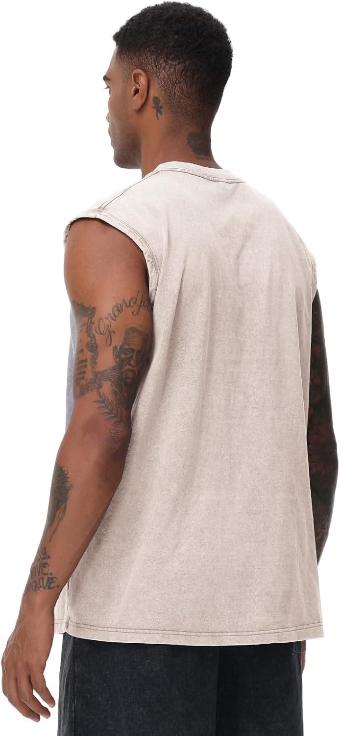 Skiennix Men's Workout Tank Tops - Sleeveless Muscle Shirt for Gym & Running | Acid Wash Design
