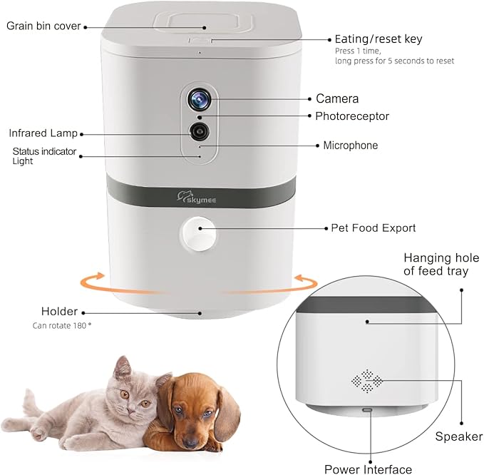 Petalk AI II Dog Camera Automatic Treat Dispenser, 5G WiFi Pet Camera with 180° Pan Full-Room View,Night Vision,Two Way Audio for Dogs and Cats,Compatible with Alexa