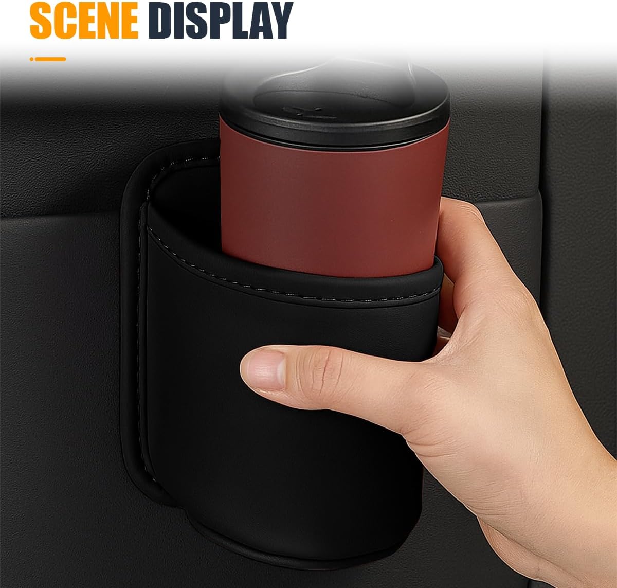 YoRise Leather Car Cup Holder, Scratch-Resistant Clip-On Auto Door Beverage Holders, Universal Hanging Vehicle Back Seat Drink Pocket Organizer for Soda Cans, Water Bottles, Coffee (Black)