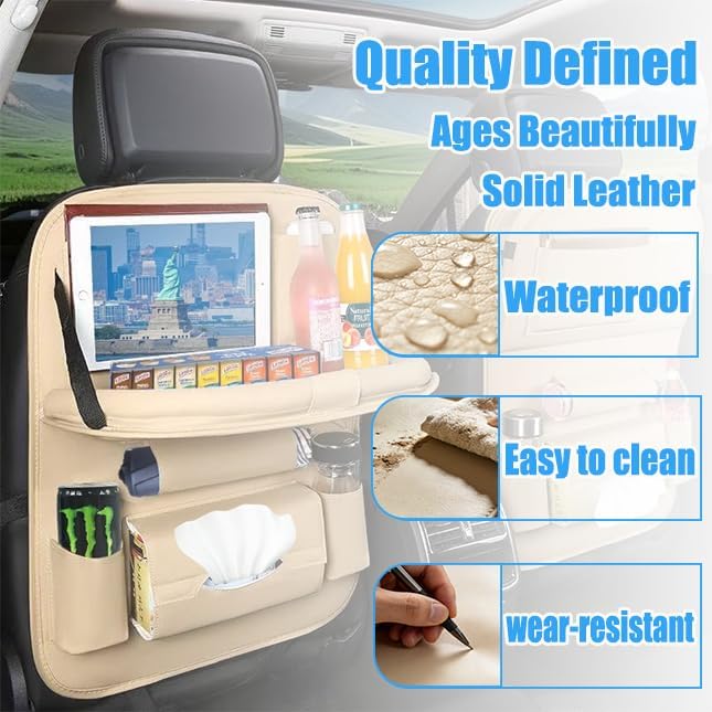 YiYang With a foldable tray car seat organizer backseat（Set of 2, Beige）