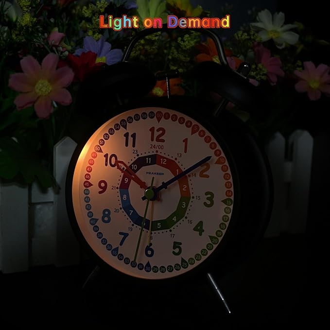 Peakeep Loud Alarm Clock for Kids Learning Telling Time Teaching Clock