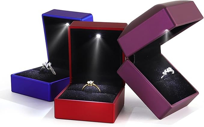 Ring Box Square Shaped LED Light Engagement Ring Boxes Jewelry Gift Box