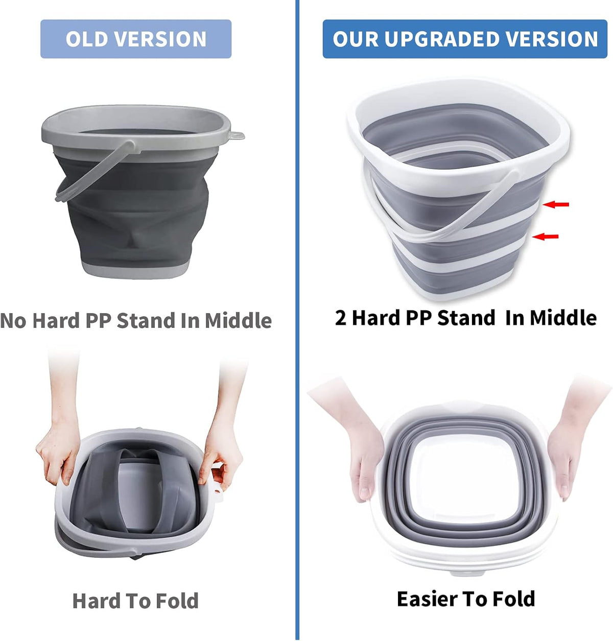 2 Pack Collapsible Buckets 10L 2.6 Gallon Cleaning Bucket Mop Bucket Folding Foldable Portable Small Plastic Water Supplies for Outdoor Garden Camping Fishing Car Wash Space Saving Square
