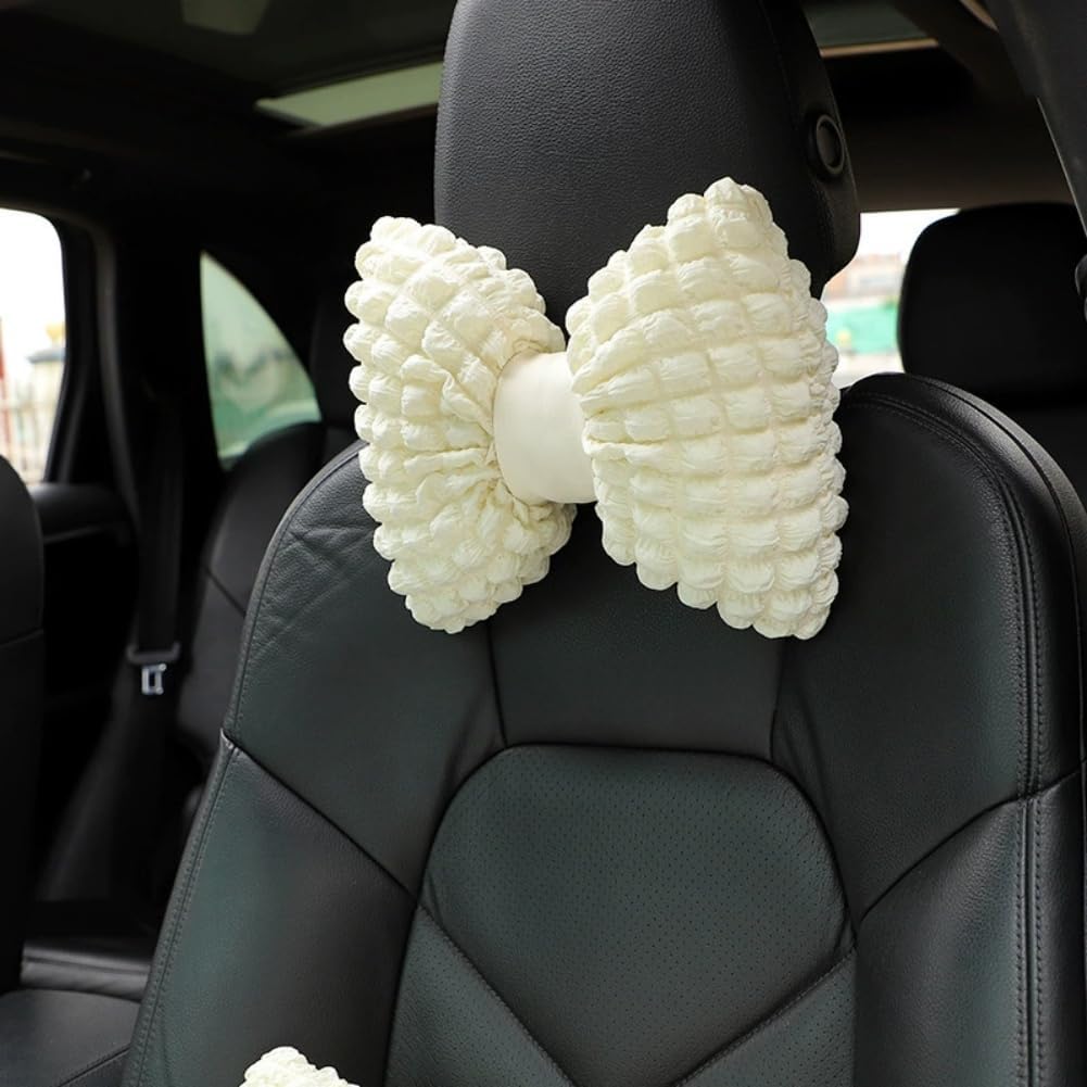 4 Pack Bow Shaped Car Headrest Pillow and Lumbar Support Pillow Cute Butterfly Knot Throw Pillow for Car Driving Seat Decor