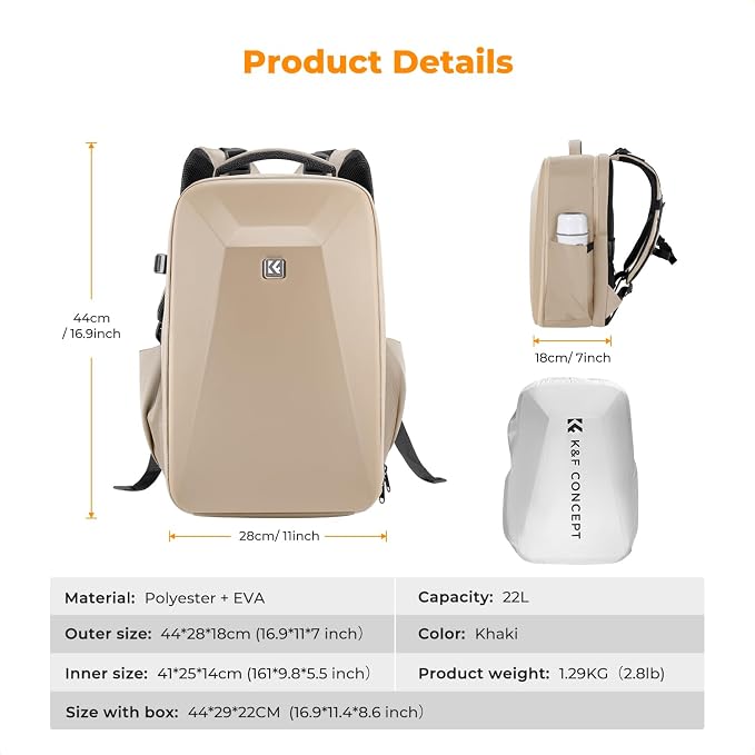 K&F CONCEPT Camera Backpack, Hardshell Photography DSLR Camera Bag
