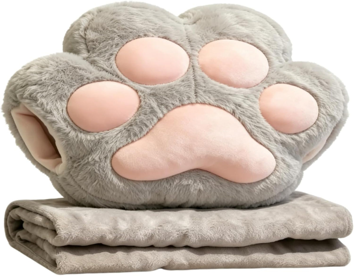 RYOLOY Cat Paw Warm Hand Pillow,with 66 * 35Inch Travel Blanket,2 in 1 Travel Pillow and Blanket Set,for Car Office Camping Essentials (Pink)