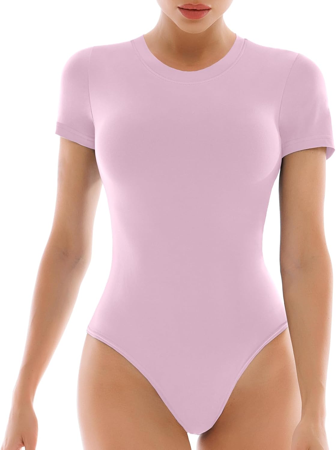 Walifrey Short Sleeve Bodysuit - Women's Round Neck Basic Stretchy T-Shirt Top | Comfortable Fit