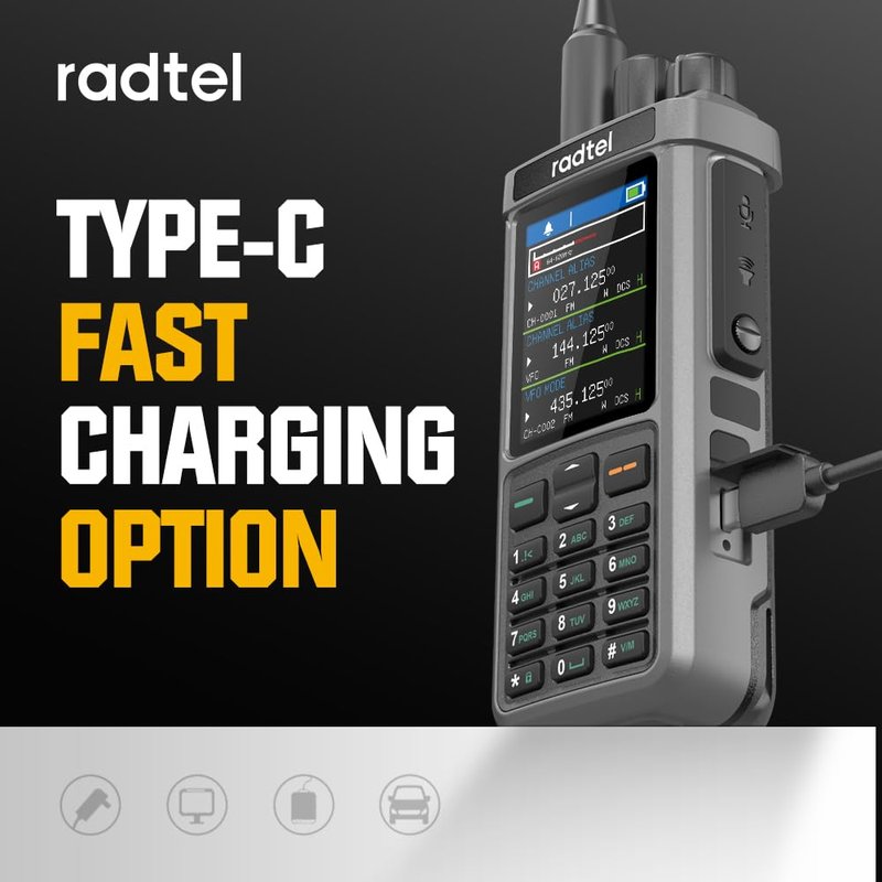Radtel RT-880G GPS APRS Ham Radio 10W Walkie Talkie Portable CB Radio 1024 Channels HF SSB Rx with Cross-Band Repeater, 2.4 Inch Color Display, 2400mAh Rechargeable Battery,