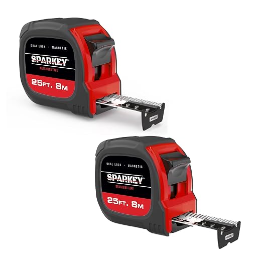 Sparkey 25ft/8M Retractable Magnetic Measure Tape — Metric Measuring Tool