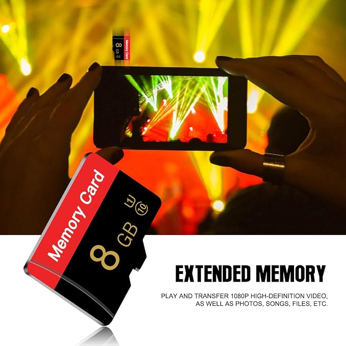 Micro Memory Card 8 GB with Adapter, C10/U1/UHS-I/A1 TransFlash Card, TF Card