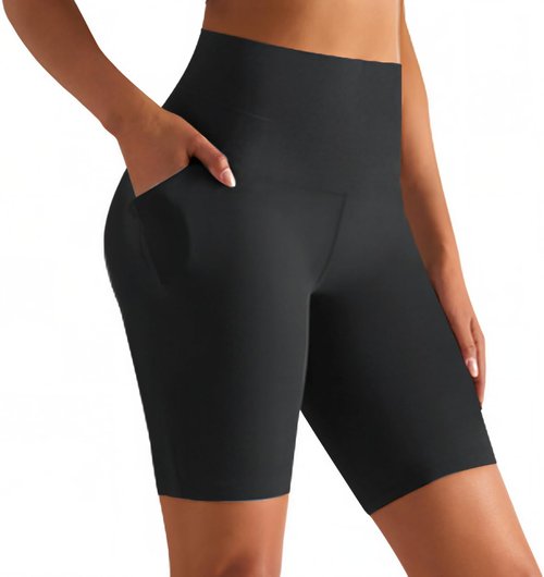 GROTEEN Biker Shorts for Women - High Waisted Tummy Control with Pockets | 8-Inch Spandex Yoga Shorts