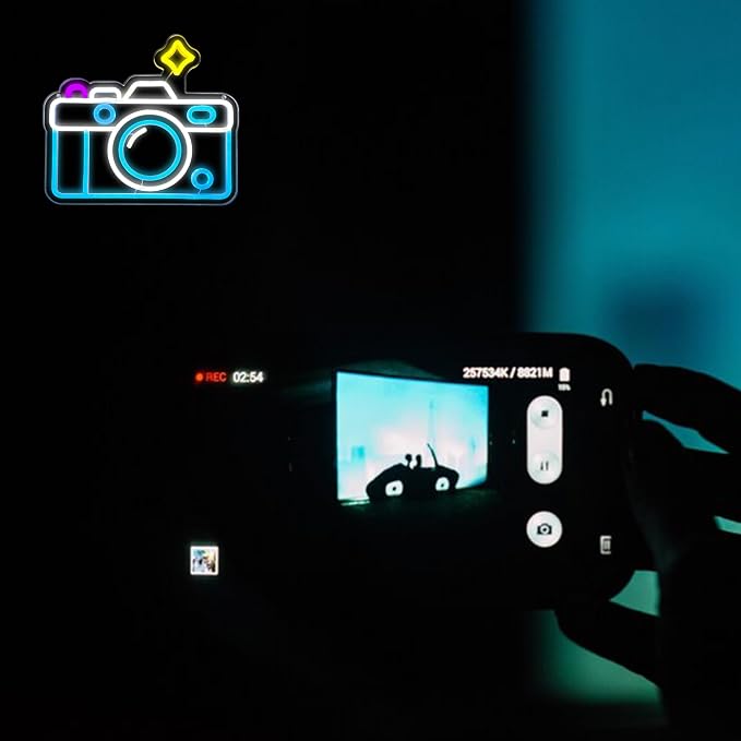Camera Neon Sign Dimmable LED Light Up Wall Decor Multi-Color Retro Photography