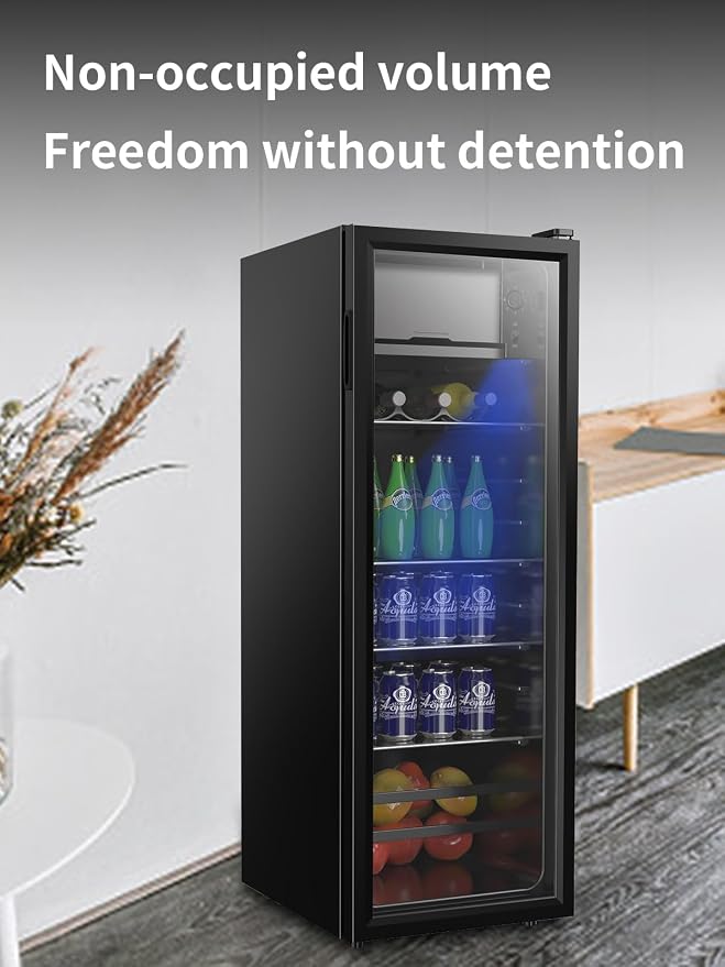 Beverage Refrigerator Cooler 180 Can Freestanding Beverage Cooler with Adjustable Shelving Glass Door for Beer Soda or Wine for Home Office or Bar