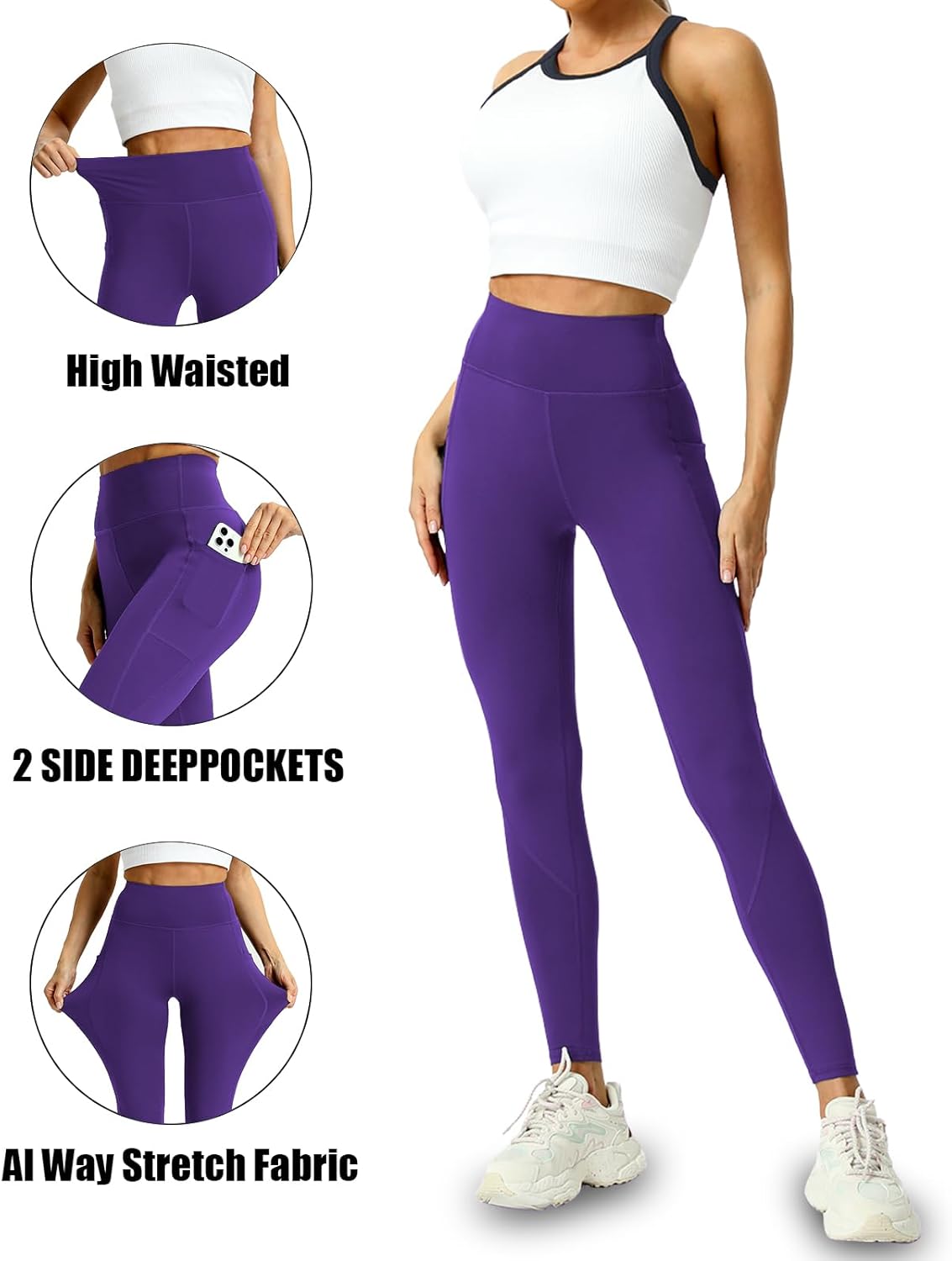 Skiennix High Waisted Leggings with Pockets - Tummy Control Yoga Pants for Women | 4 Pack
