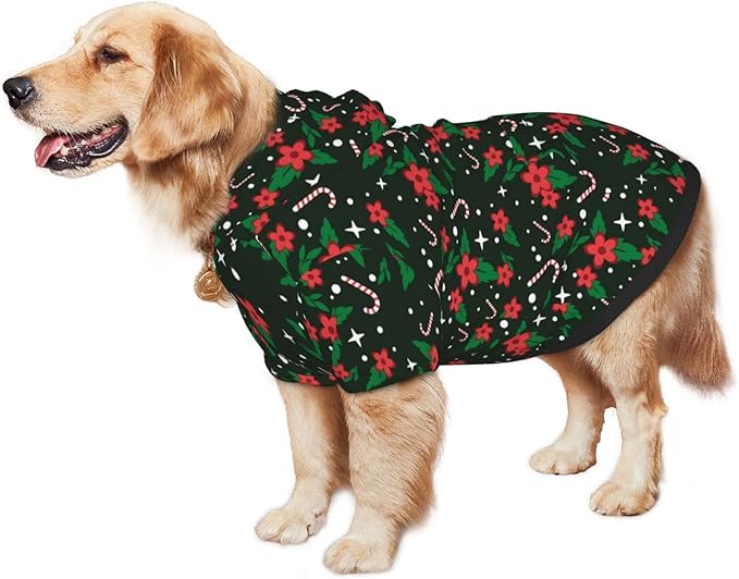 Black Candy Cane Hoodie,Christmas Cosplay Dog Clothes with Pocket and Hat Winter Clothes Sweaters XXX-Large