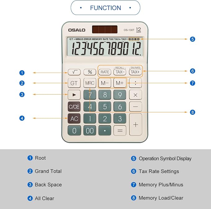 Desktop Calculator Large LCD Display 12 Digit Number Big Button Tax Financial