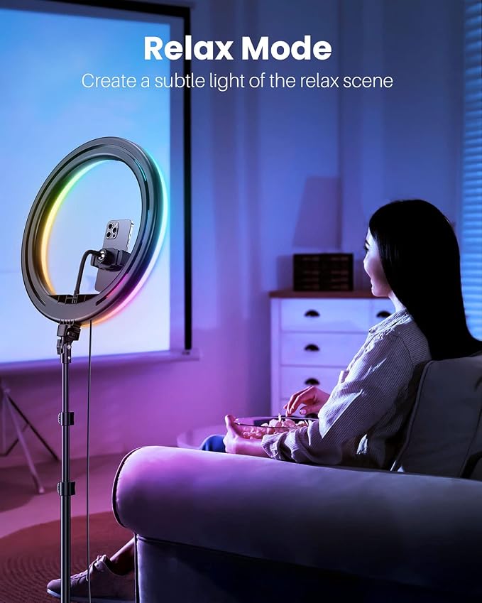 Weilisi 12'' Ring Light with Stand 72'' Tall & 2 Phone Holders, 38 Color Modes