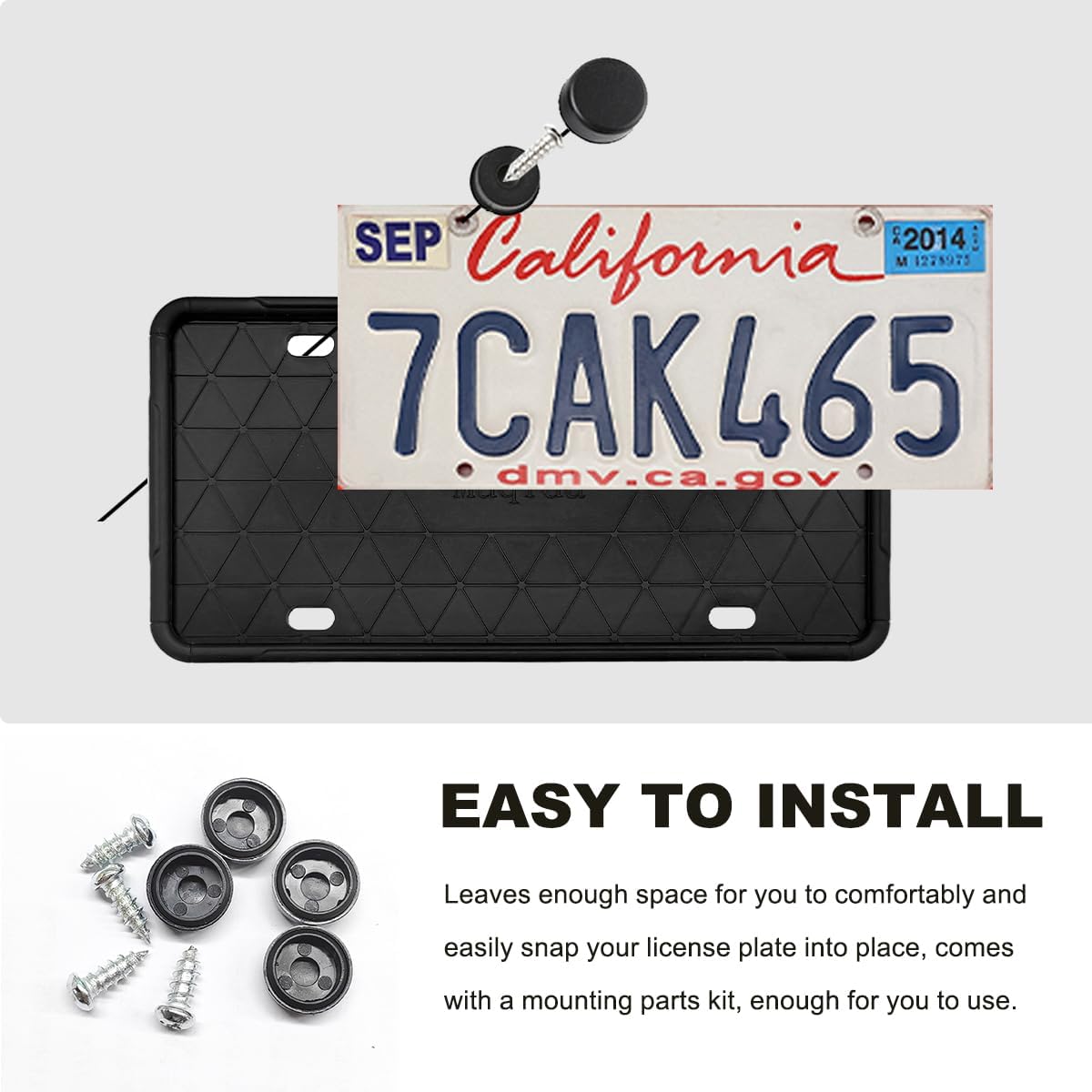2PCS Silicone License Plate Frame, Rattle-Proof Front Back License Bracket Holder Rust-Proof Car Frames Protector, Weather-Proof Auto Tag Plate Frame for US Standard Cars