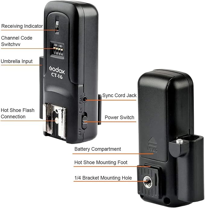 Godox CT-16 Wireless Radio Flash Trigger Receiver Kit, 16 Channel 433MHz