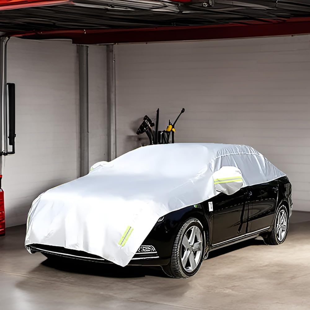 Half Car Cover with Cotton All Weather Car Body Cover Sunshade Cover Snow Cover Waterproof Snowproof Universal (Fit Sedan Length 176'' to 194'')