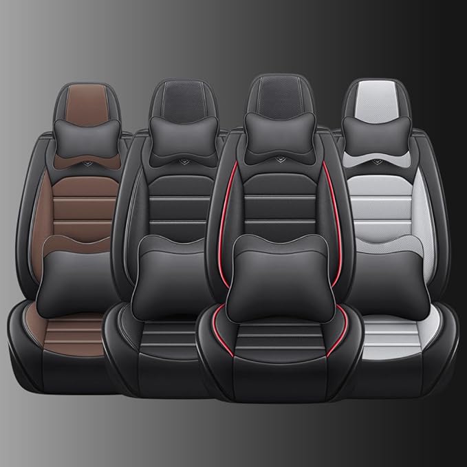 Leather Car Seat Covers for Volkswagen Golf SportWagen 2015-2019,Waterproof Soft Seat Covers,Interior Accessories Seat Covers Protector Airbag Compatible(5pcs Black&Gray Luxury)