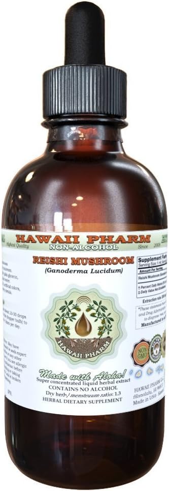 Reishi Alcohol-Free Liquid Extract - Tonic of Emperors, Organic Reishi Mushroom (Ganoderma Lucidum) Dried Mushroom Glycerite Natural Herbal Supplement, Hawaii Pharm, USA 4 fl.oz